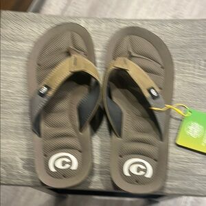 Brown and Gray Flip Flops